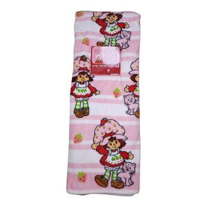 Strawberry Shortcake Plush Throw Blanket 50"x70" Pink White Striped Polyester